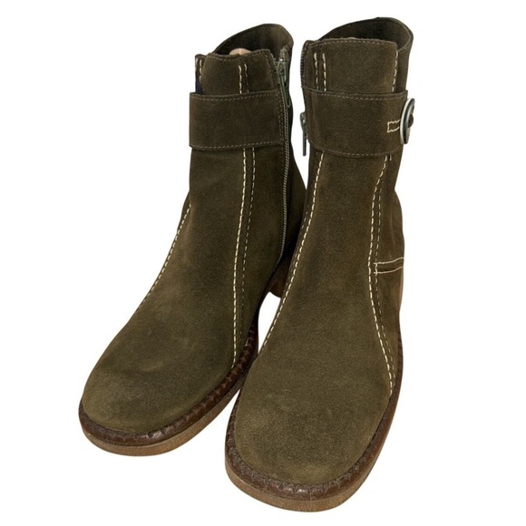 La Canadienne Waterproof Green Lug Sole Suede Stitched Boots Women's Size 9 - Picture 2 of 12